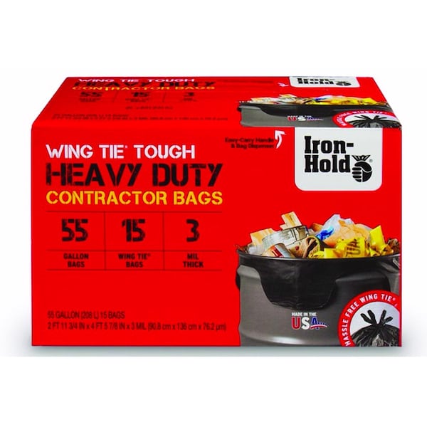 Iron-Hold Iron-Hold 55 gal No Scent Scent Contractor Bags Wing Ties 15 pk 3 mil - 1652987