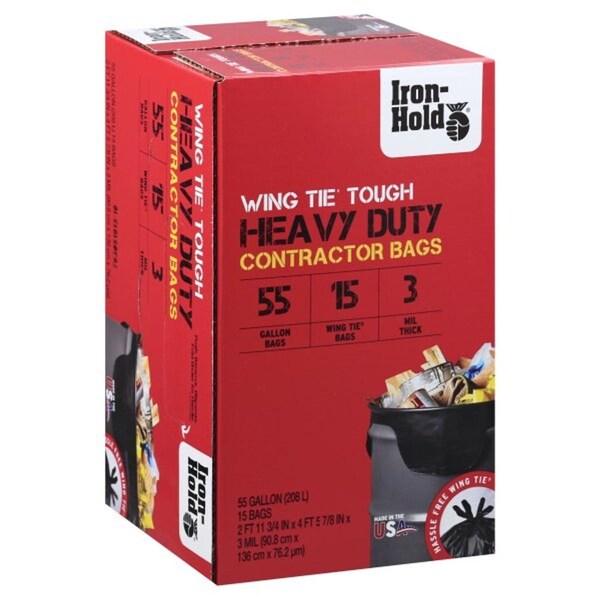 Iron-Hold Iron-Hold 55 gal No Scent Scent Contractor Bags Wing Ties 15 pk 3 mil - 1652987
