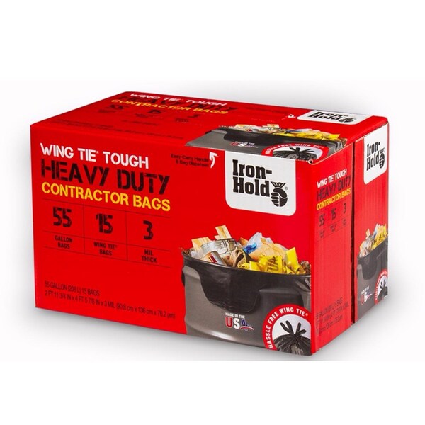 Iron-Hold Iron-Hold 55 gal No Scent Scent Contractor Bags Wing Ties 15 pk 3 mil - 1652987