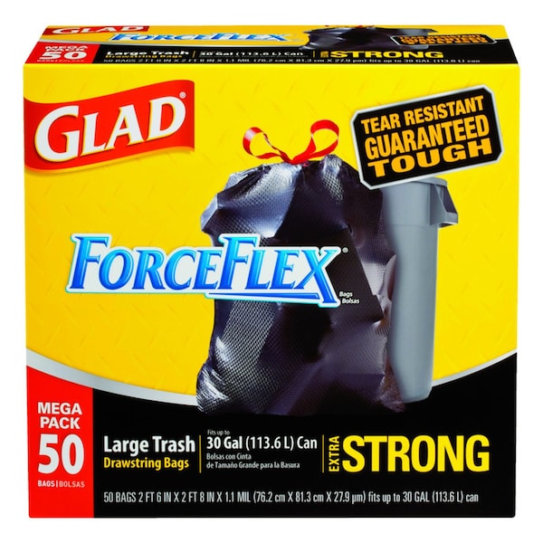Glad Glad ForceFlex 30 gal No Scent Scent Trash Bags Drawstring 50 pk 1.1 mil - 78539
