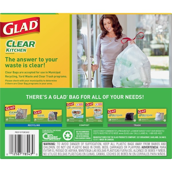 Glad Recycle Waste Bags, 0.9 mm, 45 PK - 78543
