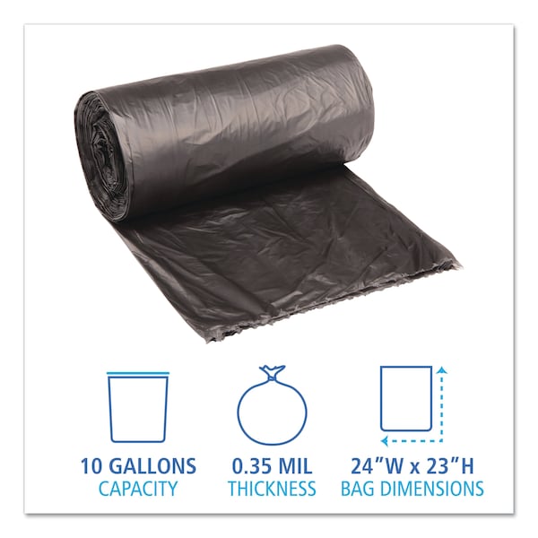 Boardwalk 10 gal Trash Bags, 48 in x 23 in, 0.35 mil, Black, 500 PK - H4823RKKR01