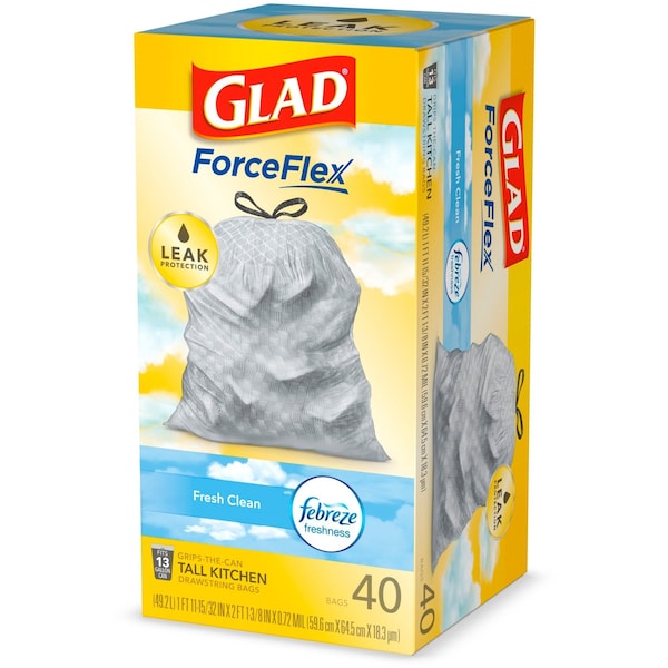Glad 13 gal Trash Bags, 24 in x 27 1/2 in, Extra Heavy-Duty, 0.78 mil, White - 78361