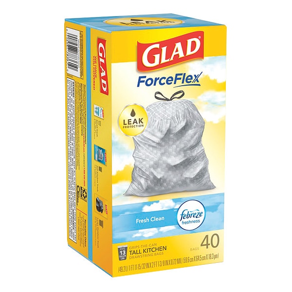Glad 13 gal Trash Bags, 24 in x 27 1/2 in, Extra Heavy-Duty, 0.78 mil, White - 78361