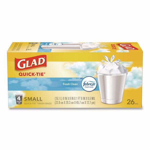 Glad 4 gal Trash Bags, 8 in x 18 in, Standard-Duty, .5 Mil, White, 156 PK - 78812