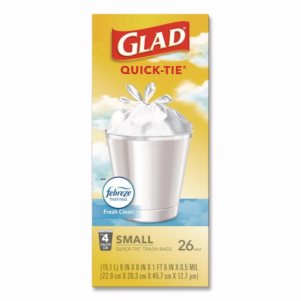Glad 4 gal Trash Bags, 8 in x 18 in, Standard-Duty, .5 Mil, White, 156 PK - 78812