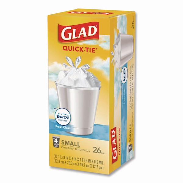 Glad 4 gal Trash Bags, 8 in x 18 in, Standard-Duty, .5 Mil, White, 156 PK - 78812