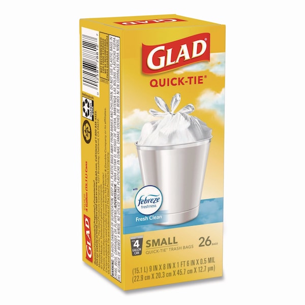 Glad 4 gal Trash Bags, 8 in x 18 in, Standard-Duty, .5 Mil, White, 156 PK - 78812
