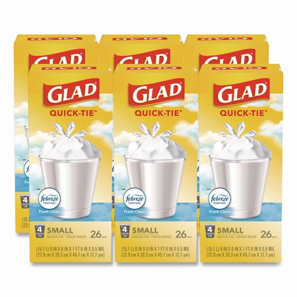 Glad 4 gal Trash Bags, 8 in x 18 in, Standard-Duty, .5 Mil, White, 156 PK - 78812