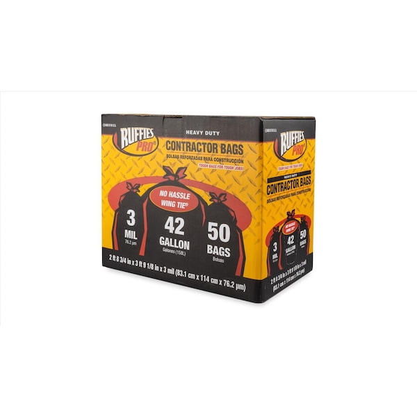 Ruffies Ruffies Pro 42 gal Contractor Bags Wing Ties 50 pk 3 mil - 1124905
