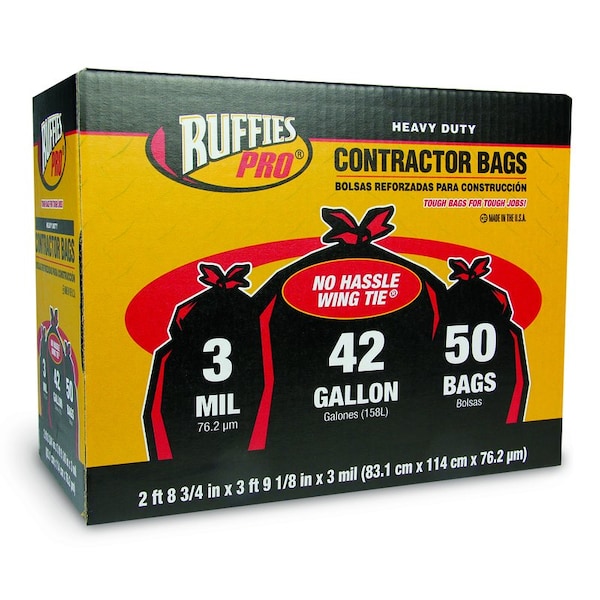 Ruffies Ruffies Pro 42 gal Contractor Bags Wing Ties 50 pk 3 mil - 1124905