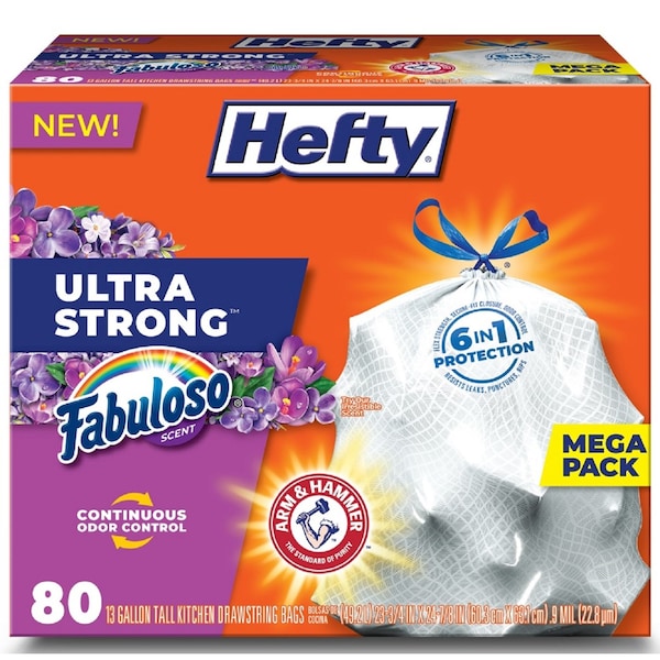 Hefty Hefty Ultra Strong 13 gal Fabuloso Scent Tall Kitchen Bags Drawstring 80 pk 0.9 mil - 00E88390