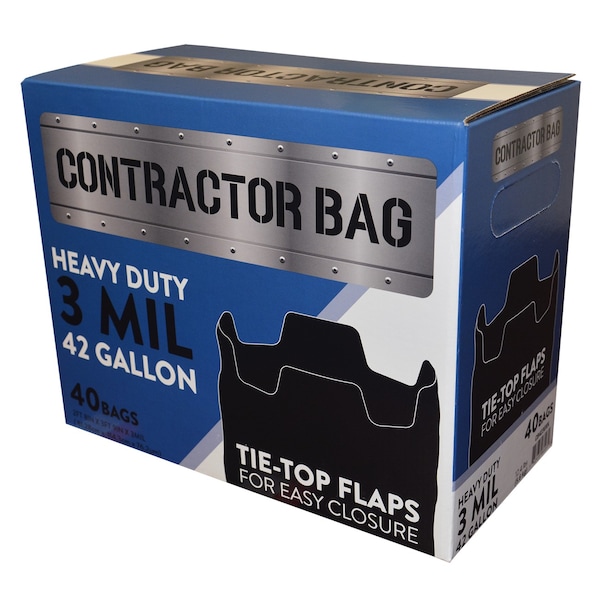 All-Pro Contractor Clean-Up Bags, 42 Gal, 3Mil Black Tie-Top - CB4230XK