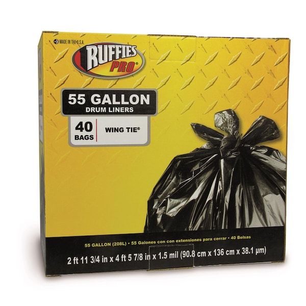 Ruffies Ruffies 55 gal Drum Liners Wing Ties 40 pk 1.5 mil - 1836200