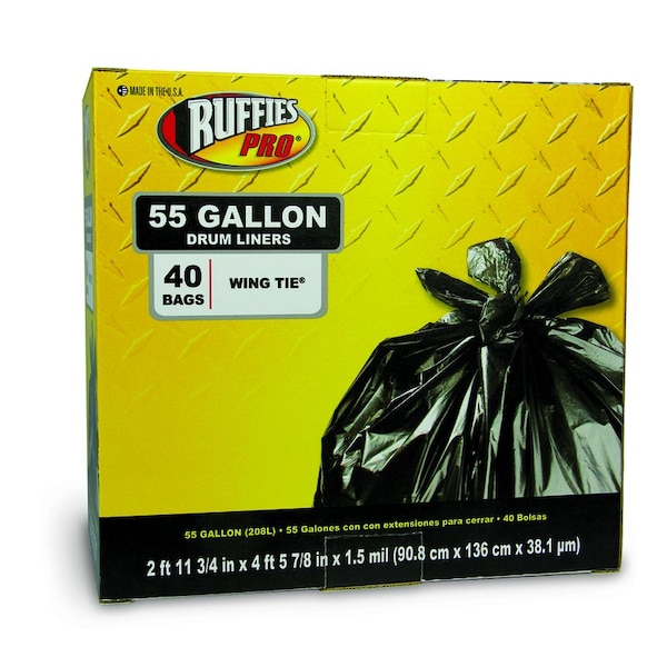 Ruffies Ruffies 55 gal Drum Liners Wing Ties 40 pk 1.5 mil - 1836200