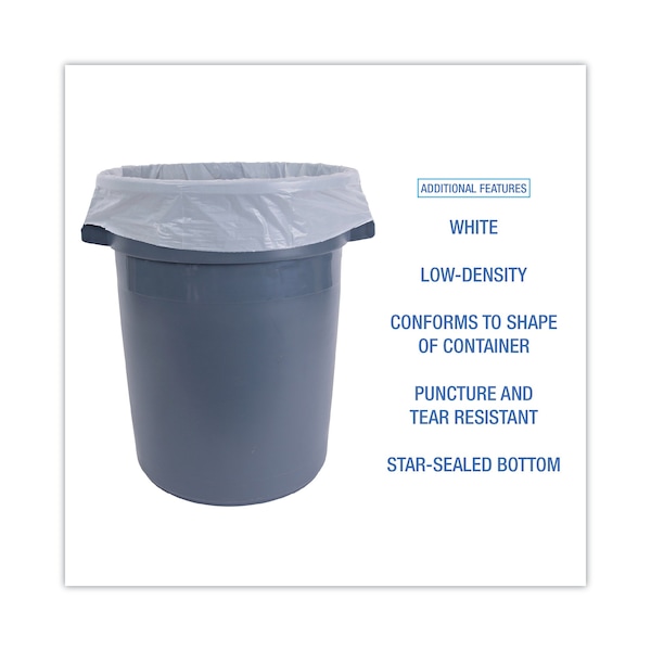 Boardwalk 55 gal Trash Bags, 38 in x 58 in, 0.63 mil, White - BWK515