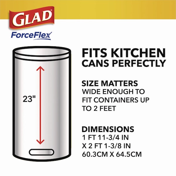 Glad 13 gal Trash Bags, 24 in x 27.38 in, Extra Heavy-Duty, .60 Mil, White - 78899BX