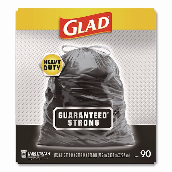 Glad 30 gal Trash Bags, 30 in x 33 in, Super Heavy-Duty, 1.05 mil, Black - 78952