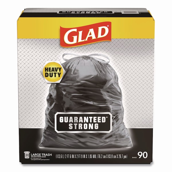 Glad 30 gal Trash Bags, 30 in x 33 in, Super Heavy-Duty, 1.05 mil, Black - 78952
