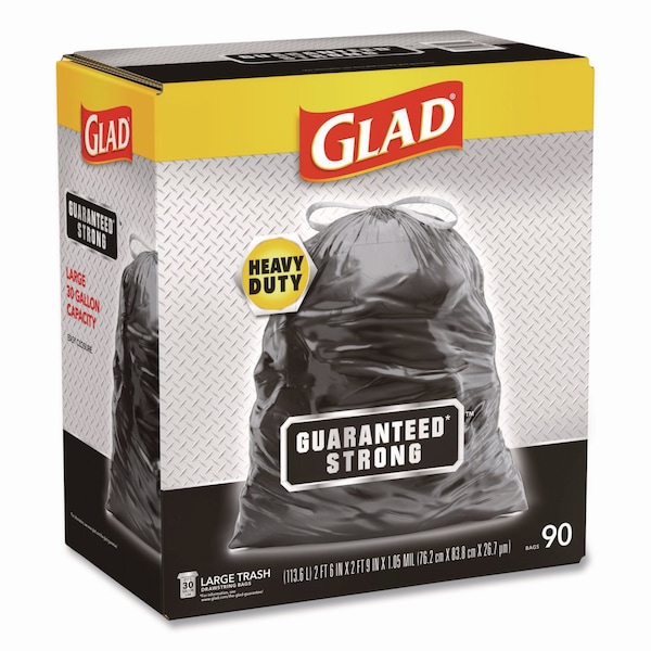 Glad 30 gal Trash Bags, 30 in x 33 in, Super Heavy-Duty, 1.05 mil, Black - 78952