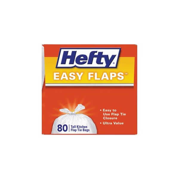 Reynolds Hefty, EASY FLAPS TRASH BAGS, 13 GAL, 0.69 MIL, 23.75in X 28in, WHITE, 480PK - E84563CT