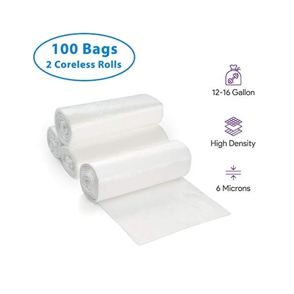 Proheal 12-16 Gal Clear Trash Bags - Medium - Large -  6 Microns 5 Coreless Rolls, 250PK - 016-LN125-250PK