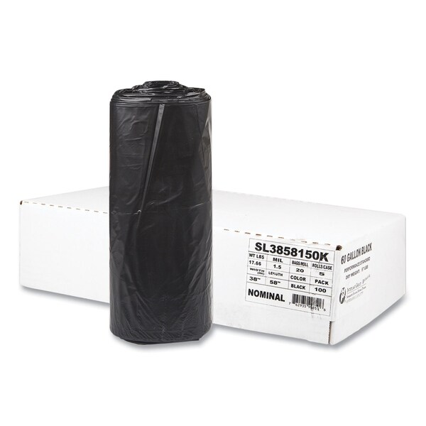Inteplast Group Low-Density Commercial Can Liners, Coreless Interleaved Roll, 60gal, 1.5 mil, 38inx58in, 100PK - SL3858150K
