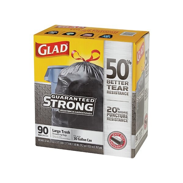 Glad Glad Drawstring Trash Bags - 30 Gallon, Black, 90PK - BUY00029849
