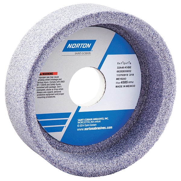 Rueda copa recta Norton Abrasives, 5 pulgadas de diámetro x 1.5 de ancho x 1.25 de altura de la copa, paquete de 5 - 66252830832