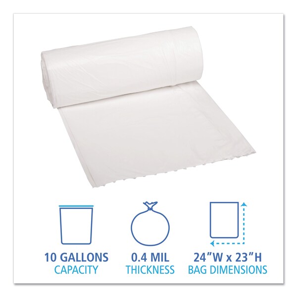 Boardwalk 10 gal Trash Bags, 39 in x 23 in, 0.4 mil, White, 500 PK - H4823LWKR01
