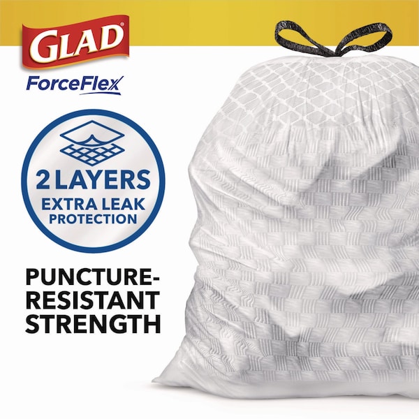 Glad 13 gal Trash Bags, 24 in x 27.38 in, Extra Heavy-Duty, 0.72 mil, White - 78899