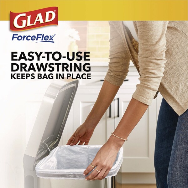 Glad 13 gal Trash Bags, 24 in x 27.38 in, Extra Heavy-Duty, 0.72 mil, White - 78899