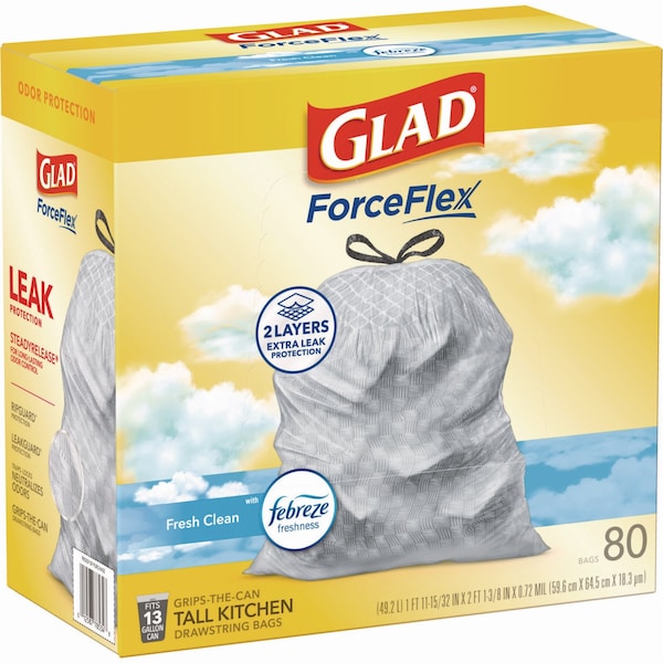 Glad 13 gal Trash Bags, 24 in x 27.38 in, Extra Heavy-Duty, 0.72 mil, White - 78899