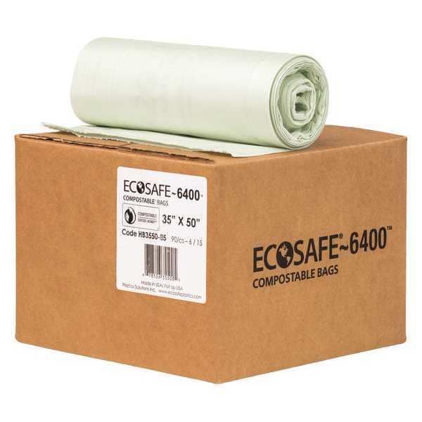 Ecosafe-6400 39 gal Trash Bags, 35 in x 50 in, Extra Heavy-Duty, 0.85 mil, Green - HB3550-8