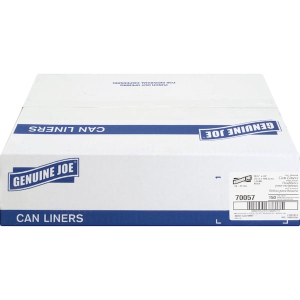 Genuine Joe 23 gal Slim Jim Can Liners, M, 1 mm, Black, 150 PK - GJO70057
