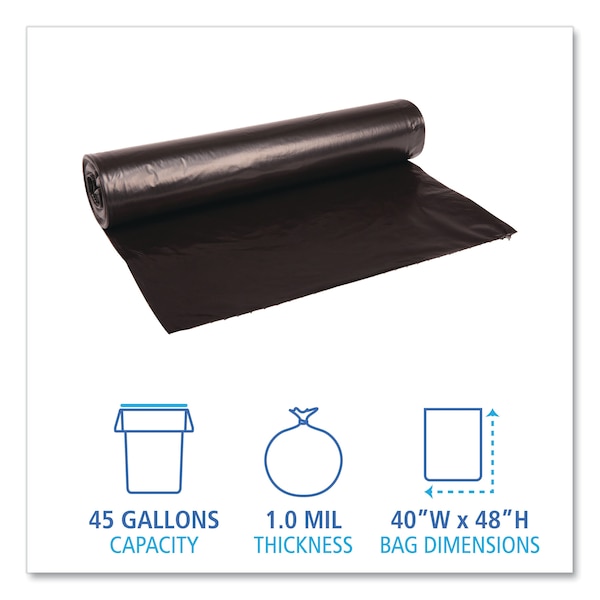 Boardwalk 45 gal Trash Bags, 40 in x 48 in, Extra Heavy-Duty, 1 mil, Black - BWK527