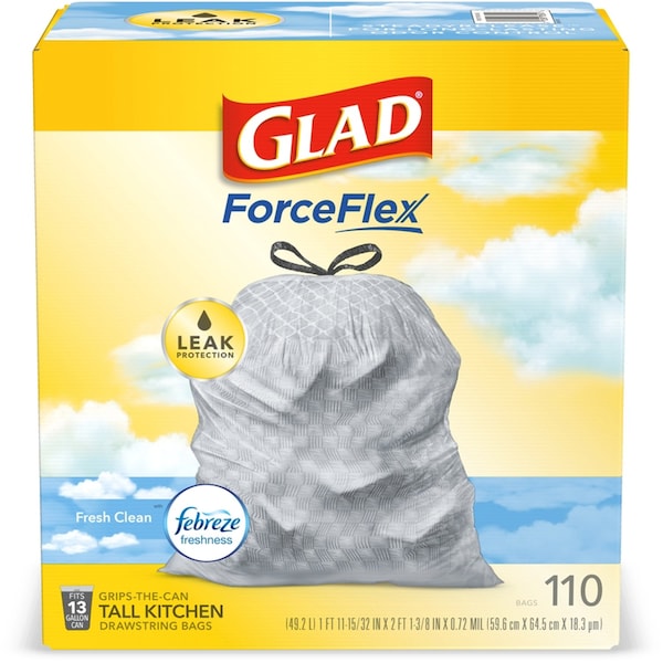 Glad Glad Force Flex 13 gal Fresh Scent Tall Kitchen Bags Drawstring 110 pk 0.72 mil - 78554