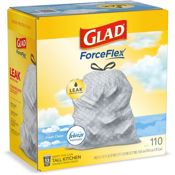 Glad Glad Force Flex 13 gal Fresh Scent Tall Kitchen Bags Drawstring 110 pk 0.72 mil - 78554