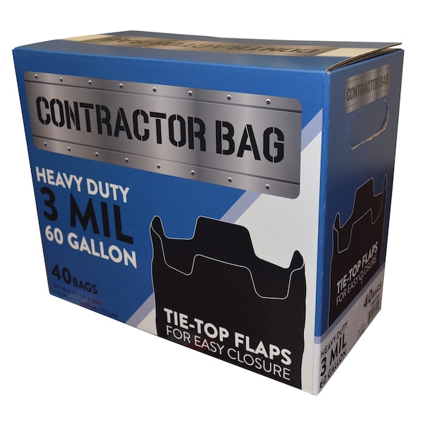 All-Pro Contractor Clean-Up Bags, 60 Gal, 3Mil Black Tie-Top - CB6030XK