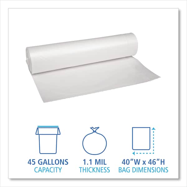 Boardwalk 45 gal Trash Bags, 40 in x 46 in, Extra Heavy-Duty, 1.1 mil, Clear, 100 PK - BWK531