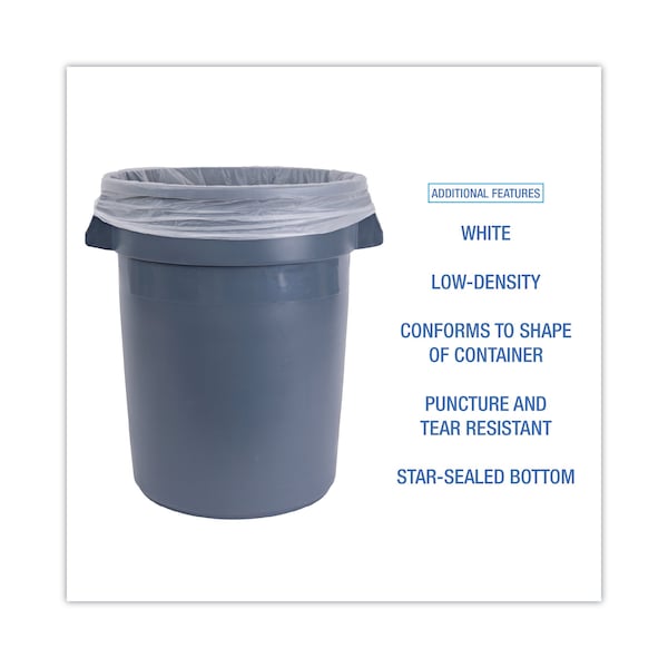 Boardwalk 20 gal - 30 gal Trash Bags, 30 in x 36 in, 0.62 mil, White, 200 PK - PNL511