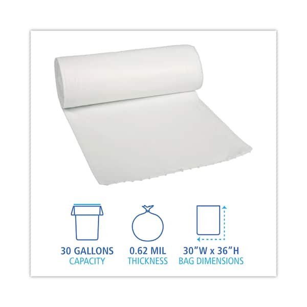 Boardwalk 20 gal - 30 gal Trash Bags, 30 in x 36 in, 0.62 mil, White, 200 PK - PNL511