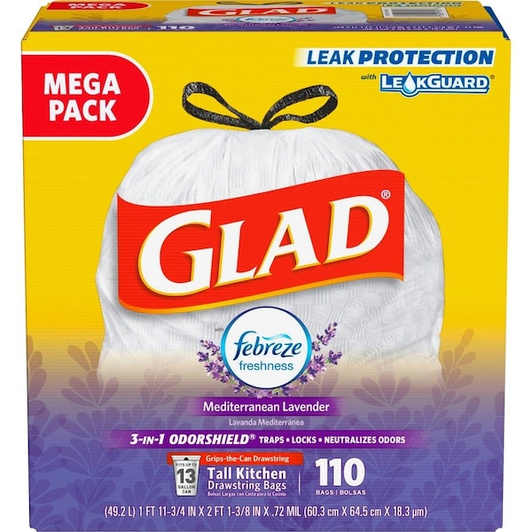 Glad 13 gal Trash Bags, 0.72 mil (18 Micron), White - CLO79157