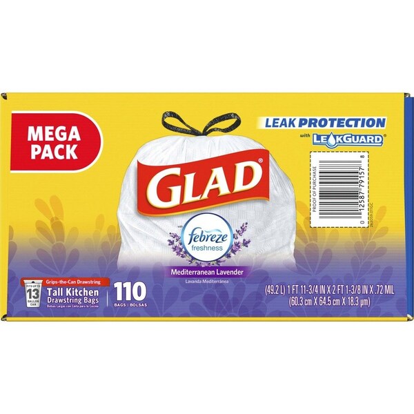 Glad 13 gal Trash Bags, 0.72 mil (18 Micron), White - CLO79157