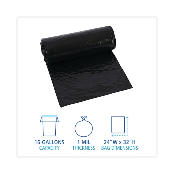 Boardwalk 12 gal - 16 gal Trash Bags, 24 in x 32 in, 1 mil, Black - PNL510