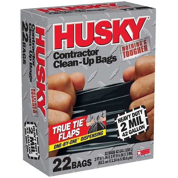 Husky Contractor Clean-Up Bag, 42 gal Capacity, Poly, Black - HK42WC022B