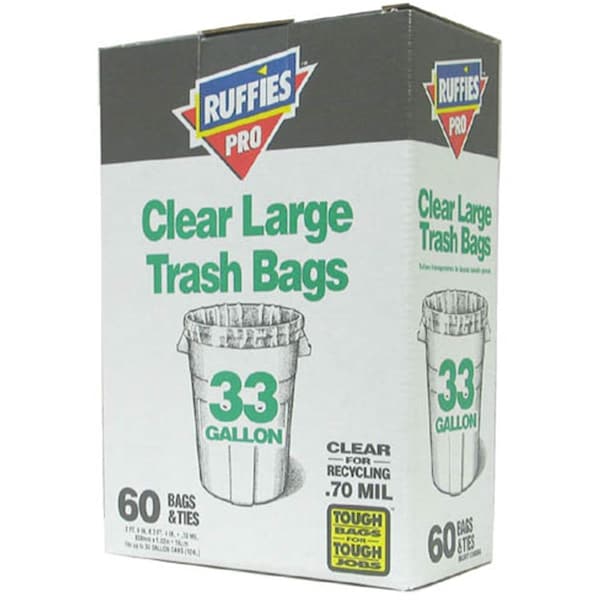 Berry Plastics 33 Gallon Clear Large Trash Bags, 60PK - BE310477