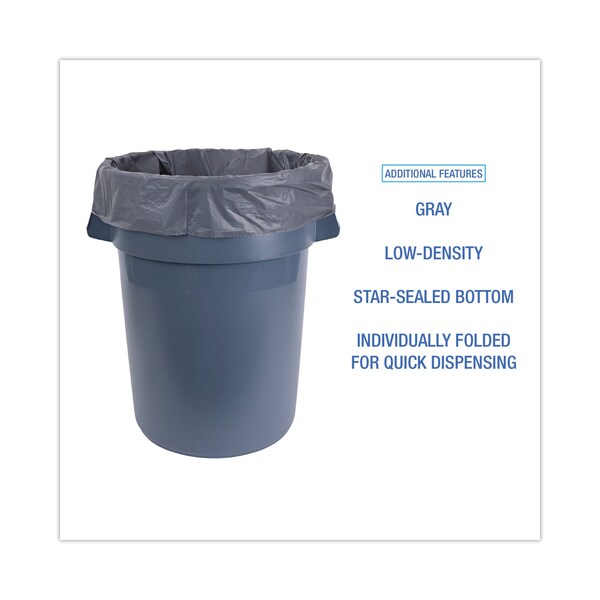 Boardwalk 60 gal Trash Bags, 38 in x 58 in, 1.3 mil, Gray, 100 PK - H7658PGK