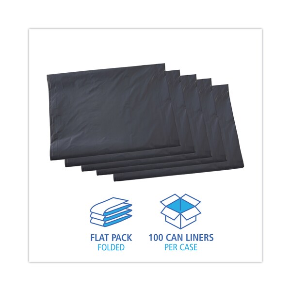 Boardwalk 60 gal Trash Bags, 38 in x 58 in, 1.3 mil, Gray, 100 PK - H7658PGK