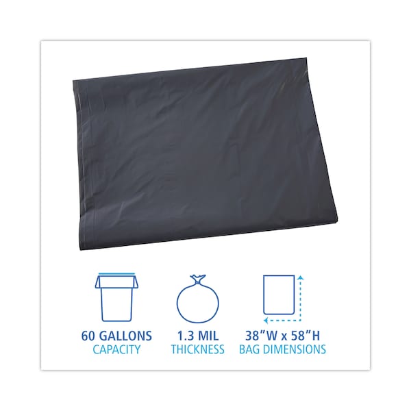 Boardwalk 60 gal Trash Bags, 38 in x 58 in, 1.3 mil, Gray, 100 PK - H7658PGK